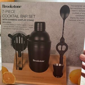 Brookstone Black and Silver Cocktail Bar Set with Bamboo Stand